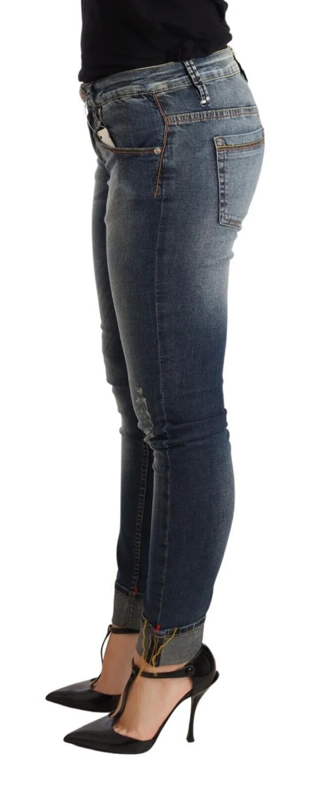 Acht Gewaschene Baumwolle Low Waist Skinny Damenhose Damenjeans