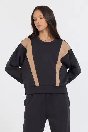 Schwarz/Karamell Colorblock-Einsatz Cloud Fleece Pullover
