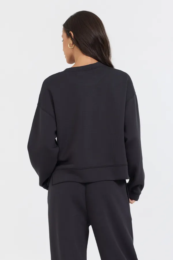 Schwarz/Karamell Colorblock-Einsatz Cloud Fleece Pullover