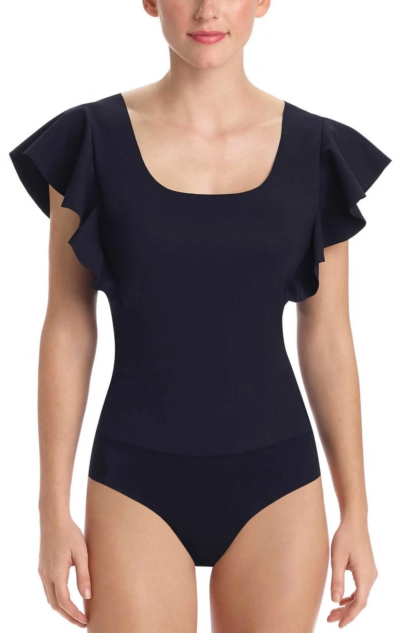 Gebundenes Rüschen-Bodysuit in Schwarz