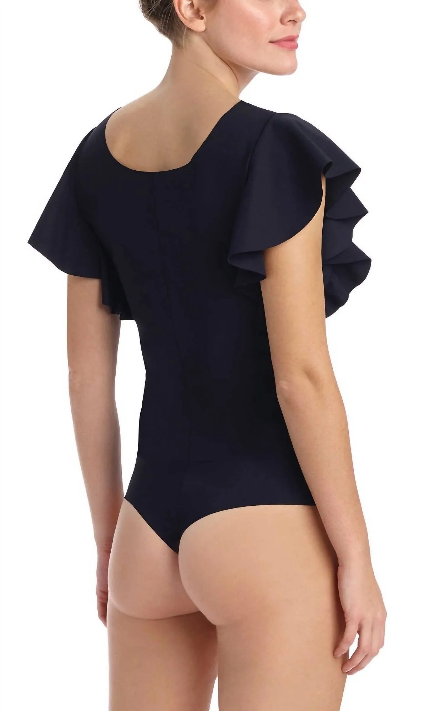 Gebundenes Rüschen-Bodysuit in Schwarz