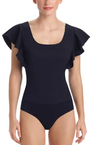 Gebundenes Rüschen-Bodysuit in Schwarz