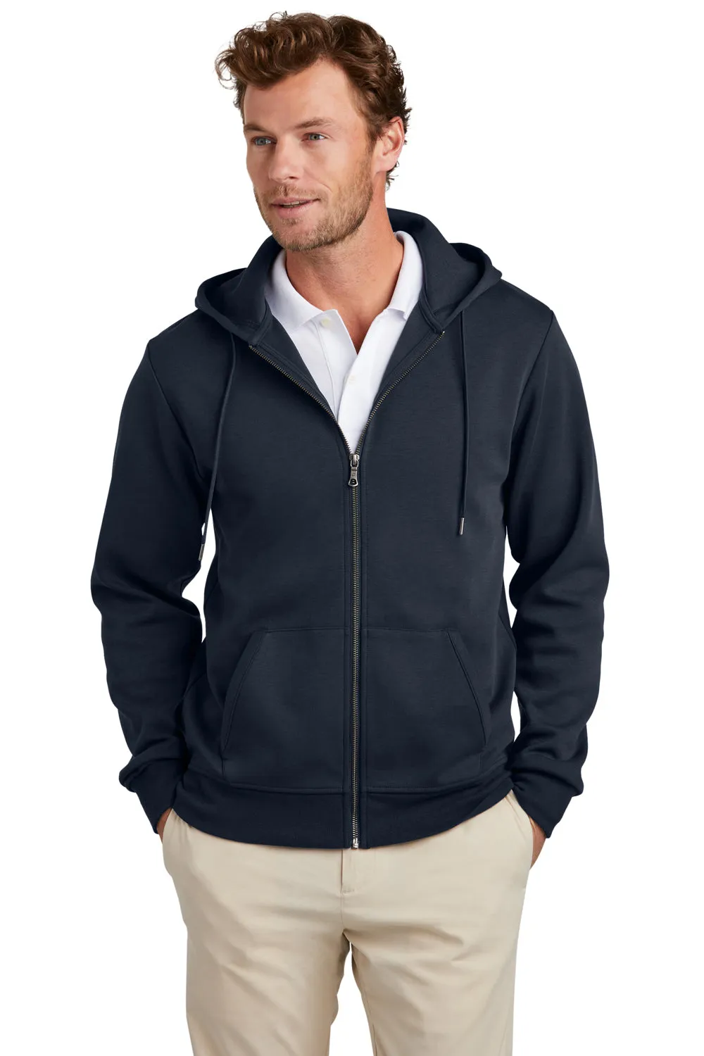 Brooks Brothers Herren Hoodie mit Kapuze und Taschen aus Doppelstrick - Nachtmarineblau