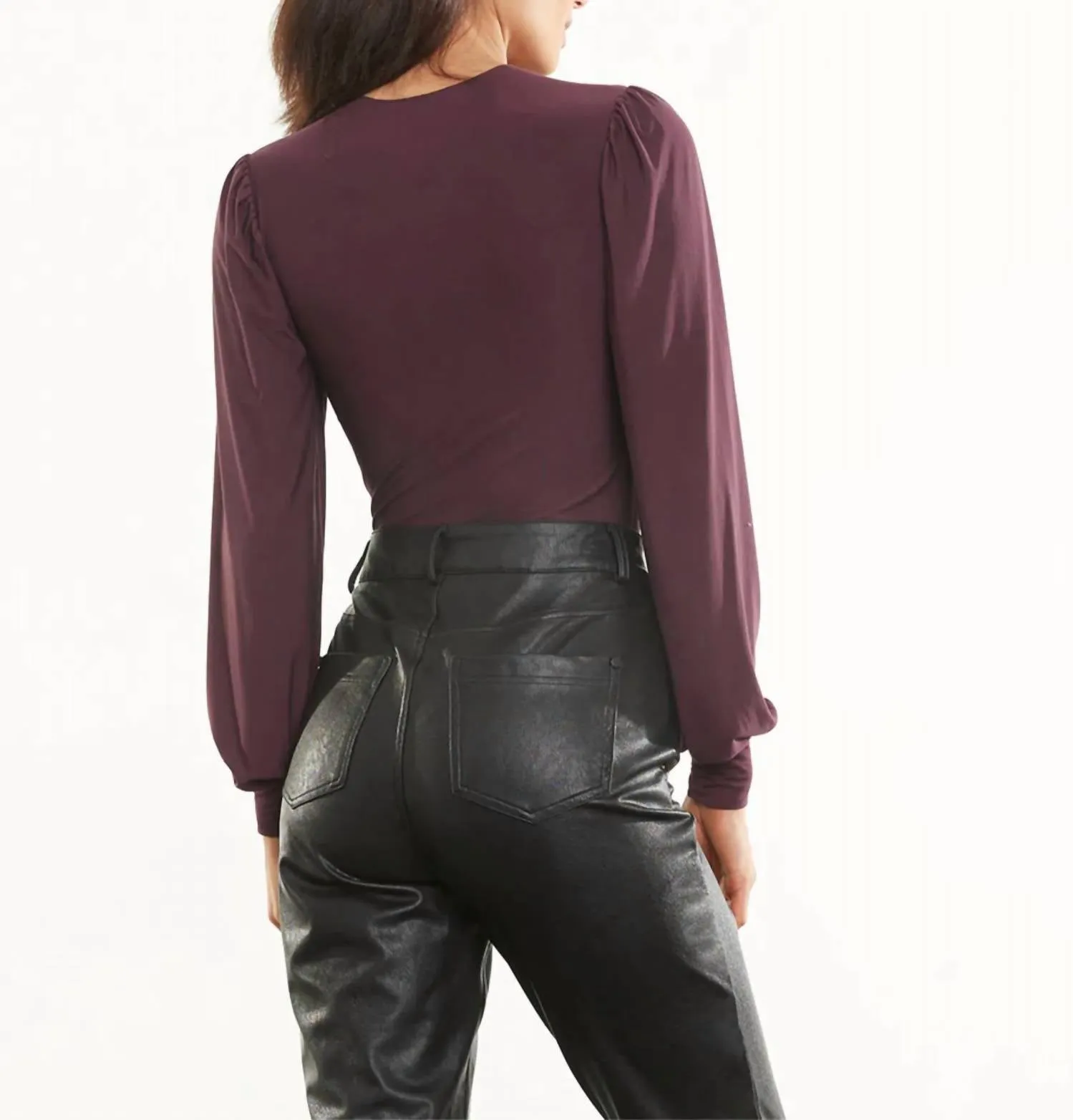Butter Balloon Ärmel Body in Aubergine