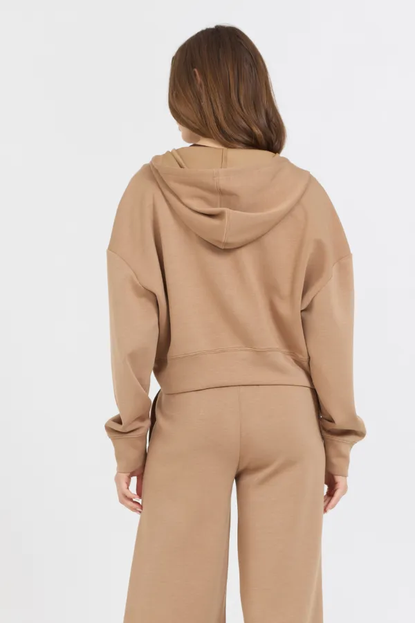 Karamell-Wolken-Fleece Crop-Zip-Up