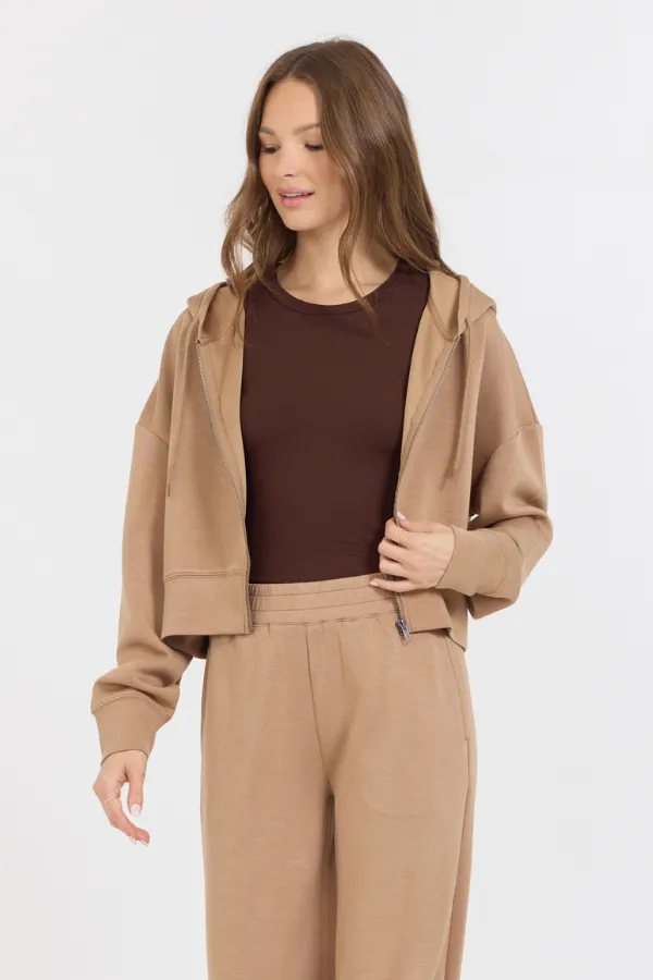 Karamell-Wolken-Fleece Crop-Zip-Up