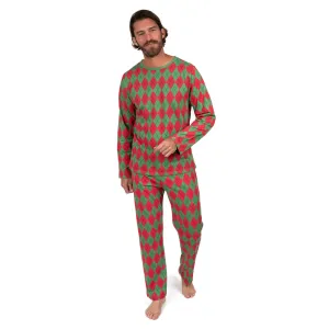 Weihnachts-Pyjama für Herren aus Baumwolle, Zweiteiler, locker sitzend, Argyle-Muster