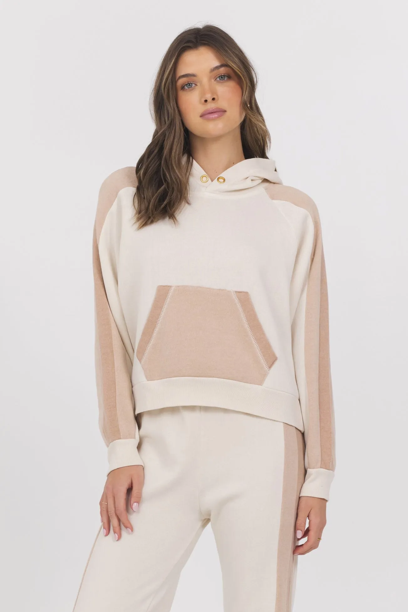 Color Block Ausgeblichener Fleece Kapuzenpullover