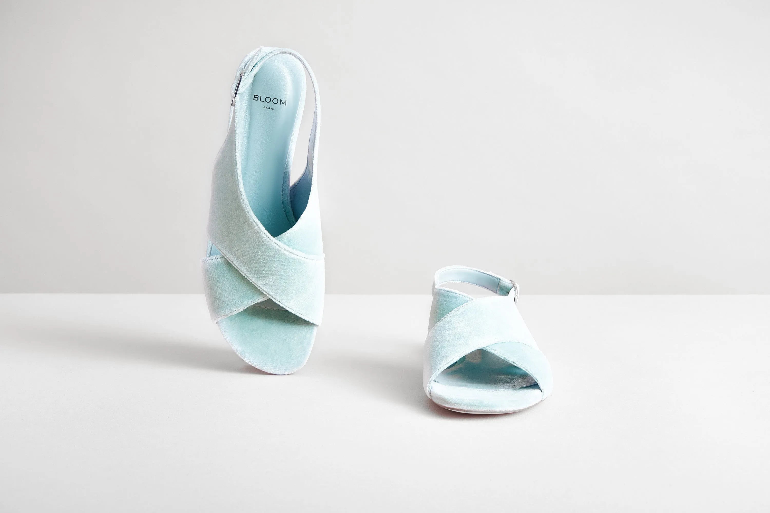 Baumwoll-Samt Vegane Crossover Slingback Sandalen | Giada Blau