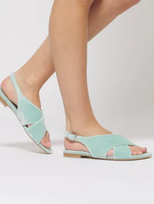 Baumwoll-Samt Vegane Crossover Slingback Sandalen | Giada Blau
