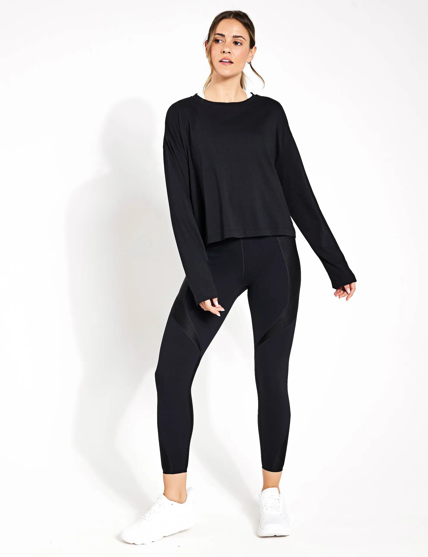 Essential Crop Langarm T-Shirt - Schwarz