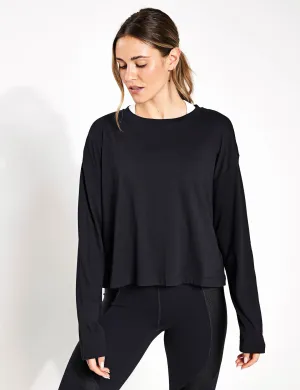 Essential Crop Langarm T-Shirt - Schwarz