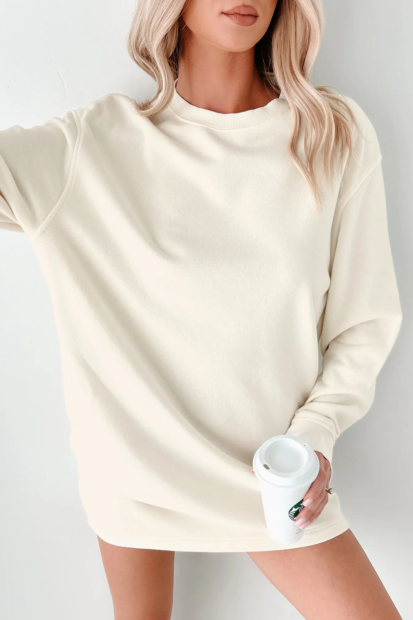 Essentiell bequemes übergroßes Sweatshirt-Kleid (Creme)