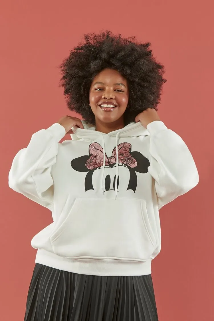 Forever 21 Plus Damen Disney Pailletten Minnie Mouse Kapuzenpullover Creme/Mehrfarbig Forever 21