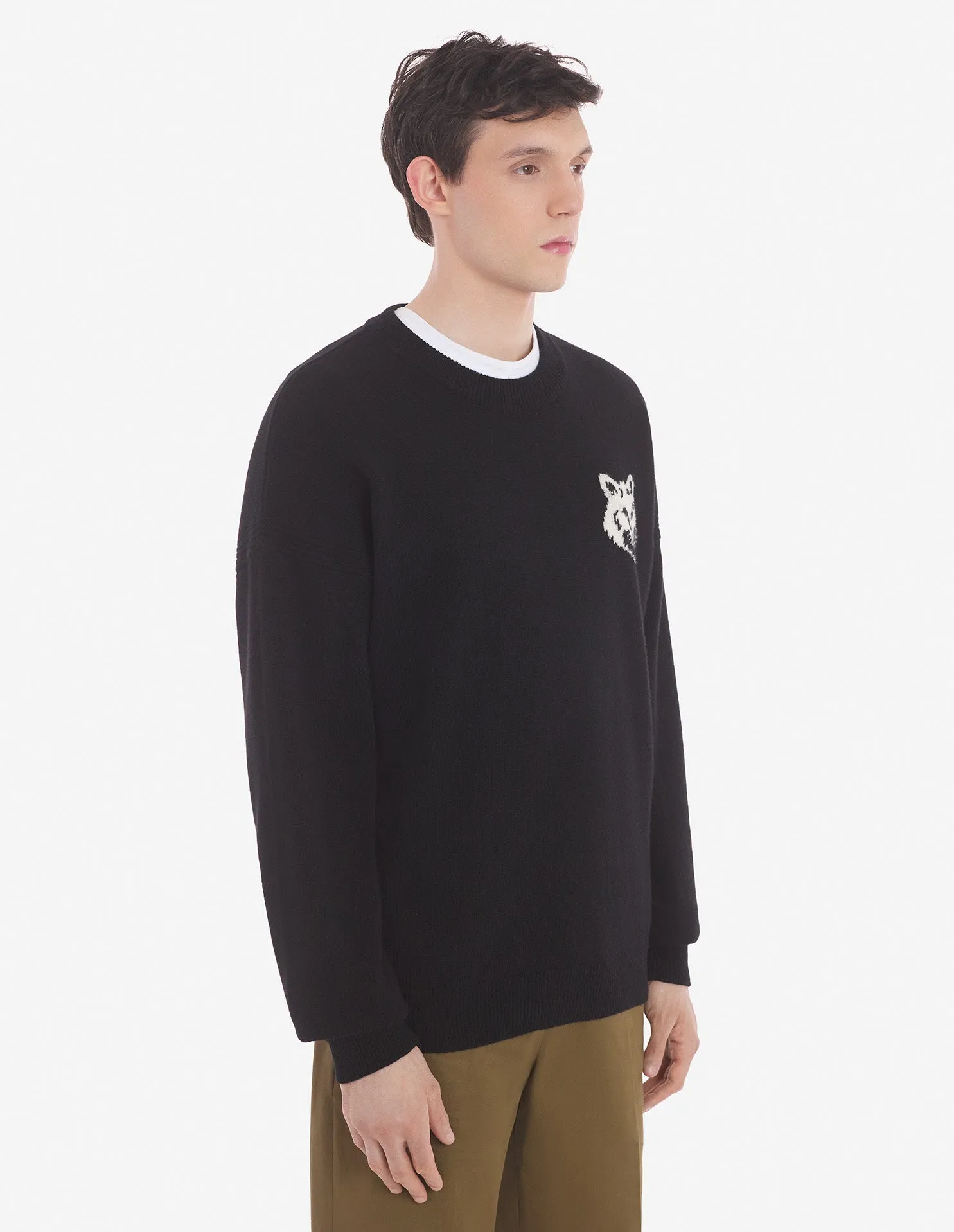 Fox Head Intarsia Comfort Pullover Schwarz