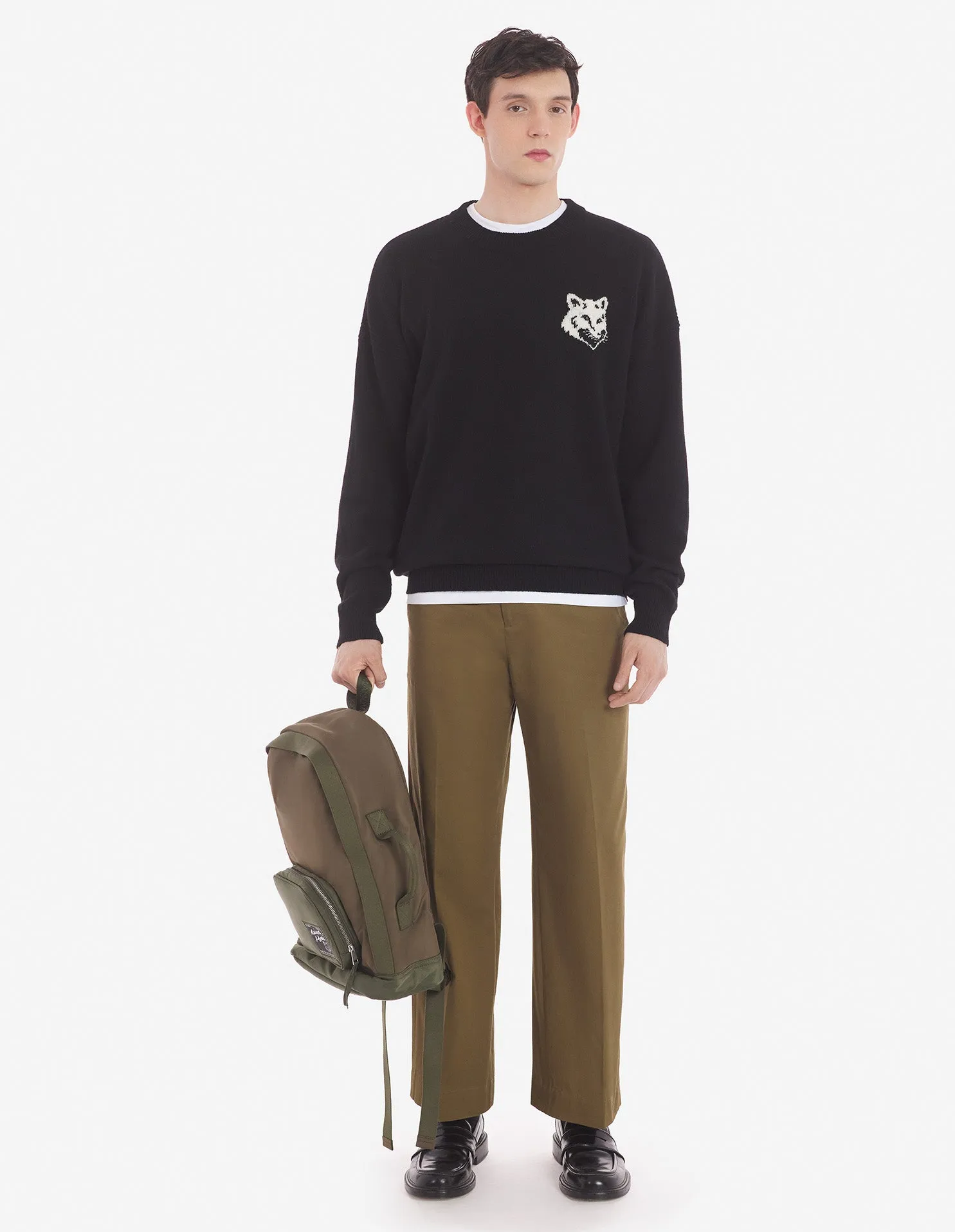 Fox Head Intarsia Comfort Pullover Schwarz