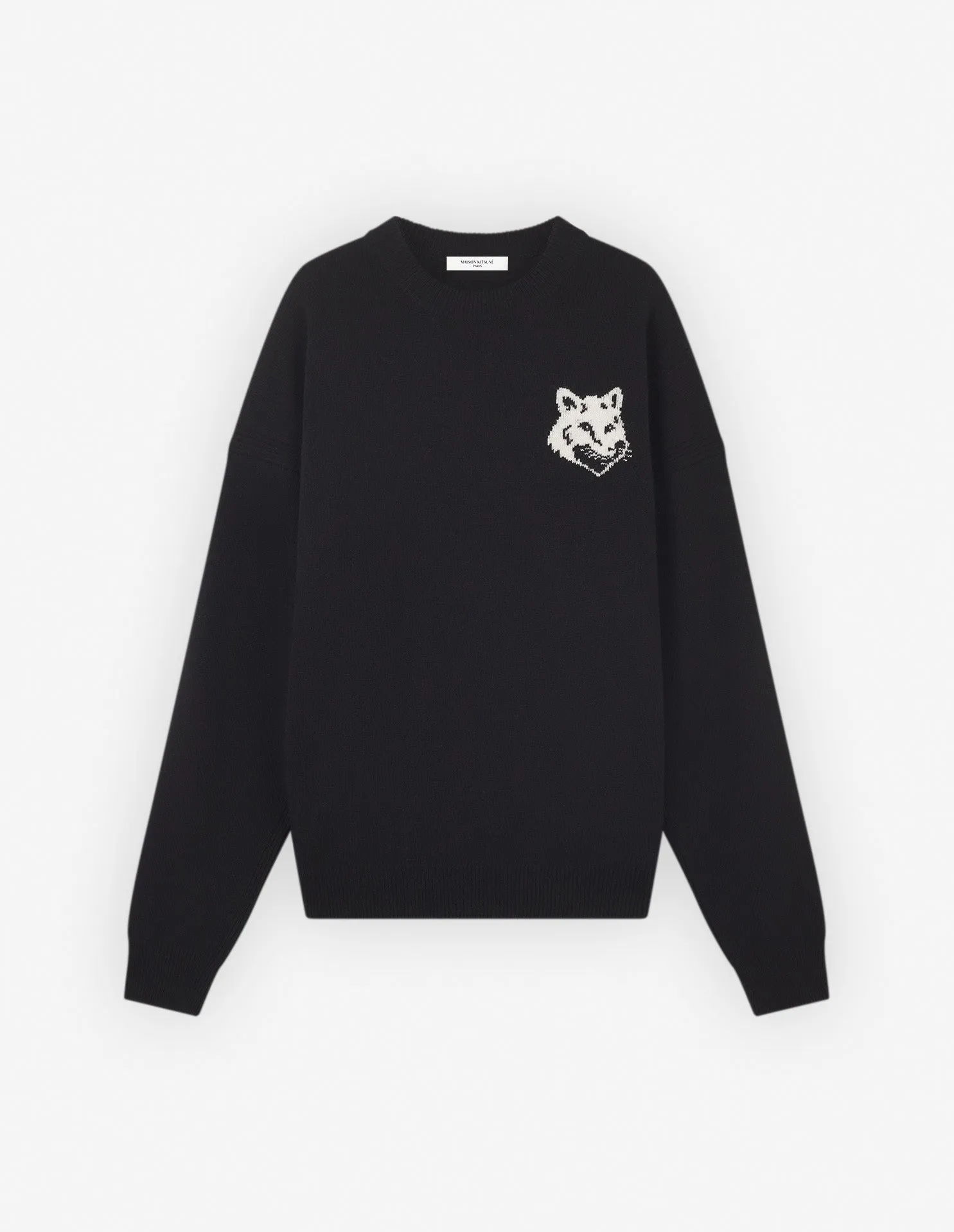 Fox Head Intarsia Comfort Pullover Schwarz