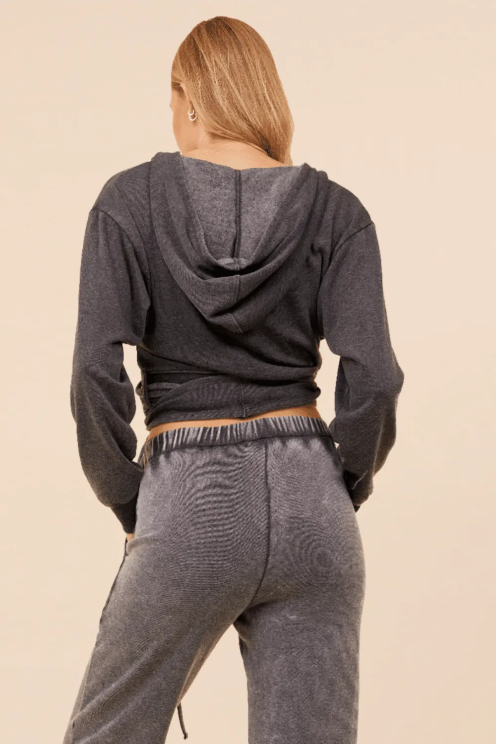 Heather Charcoal Leichtes Fleece Surplice Kapuzenpullover