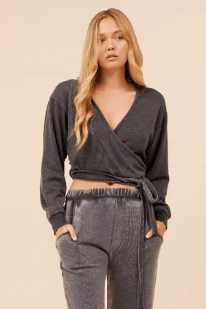Heather Charcoal Leichtes Fleece Surplice Kapuzenpullover