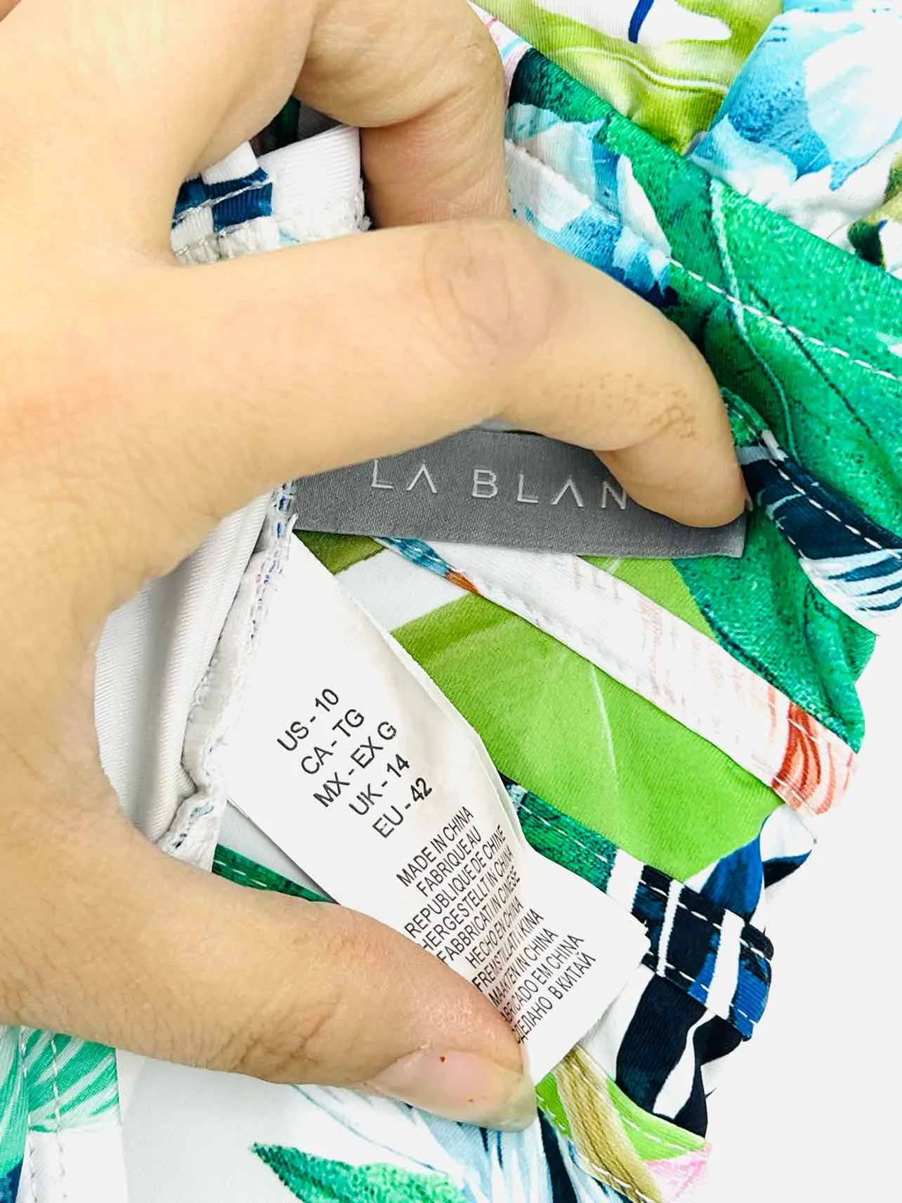 La Blanca Größe 10 Weiß/Mehrfarbig Tropisches Kreuzband-Badeanzug