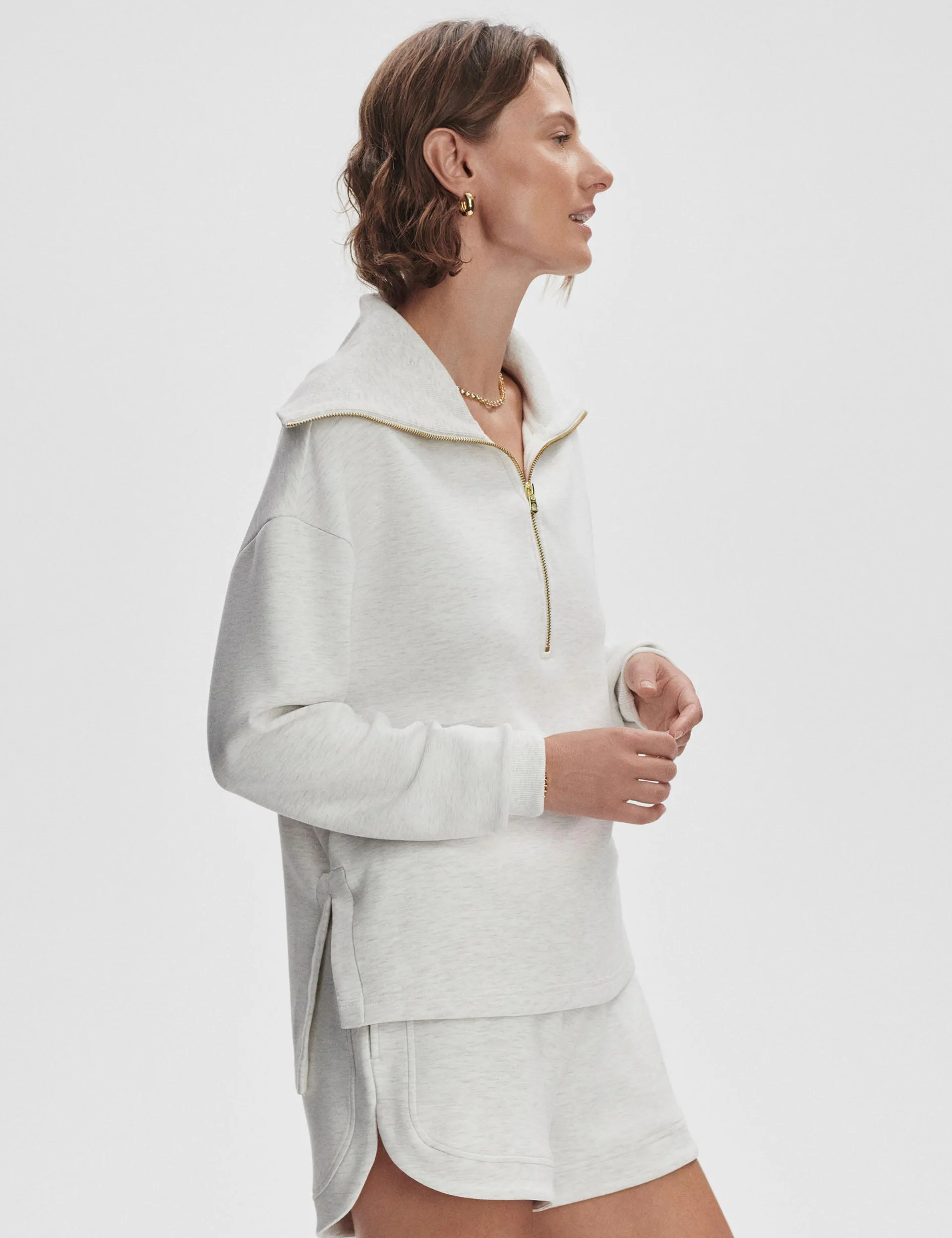 Larson Halbzip-Pullover - Elfenbein Marl