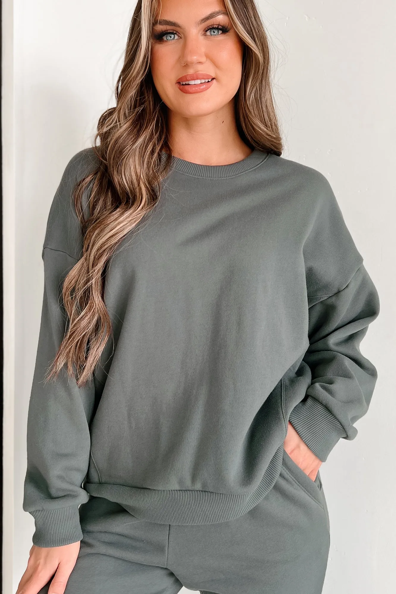 Gemütliches Weekend-Übergroßes Fleece-Sweatshirt (Oliv)