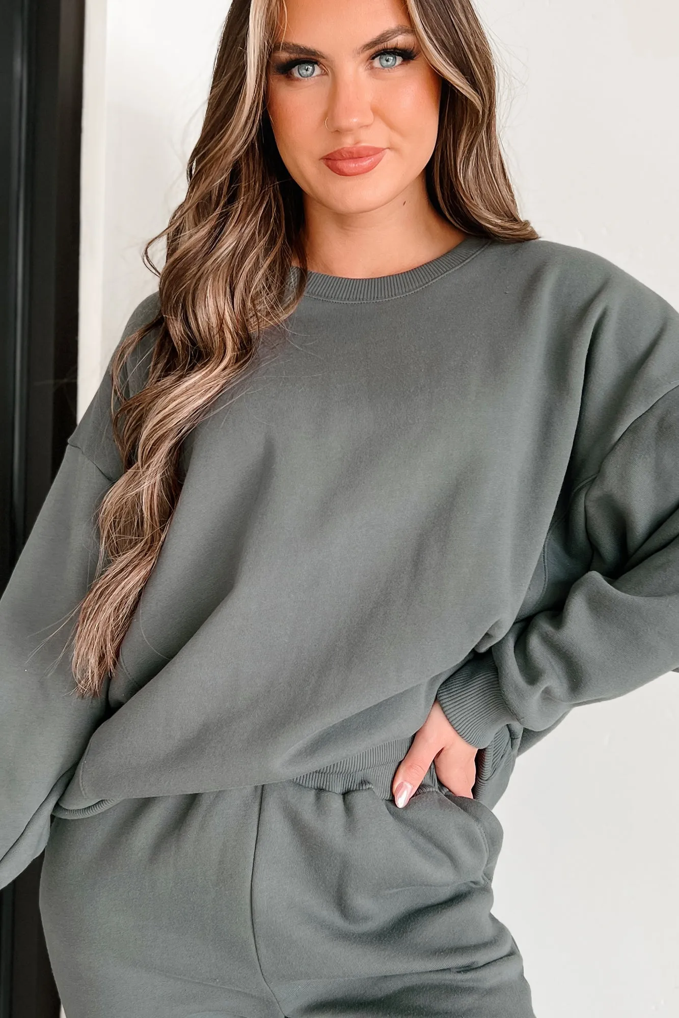 Gemütliches Weekend-Übergroßes Fleece-Sweatshirt (Oliv)