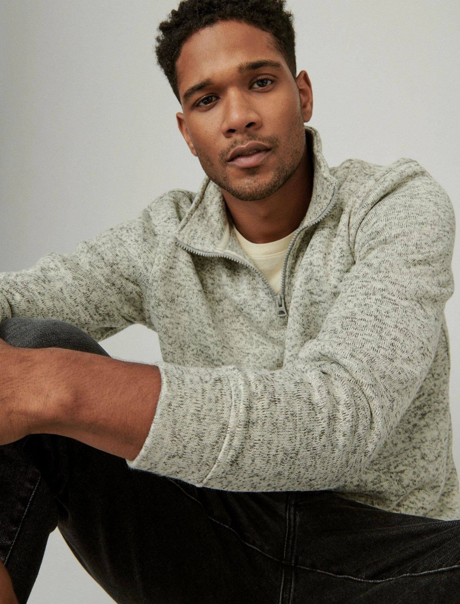Lucky Brand Los Feliz Fleece Halbzip Mock Neck 104 Creme Lucky Brand