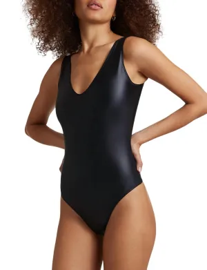 Matte Metallisch Deep-V Bodysuit In Oxid