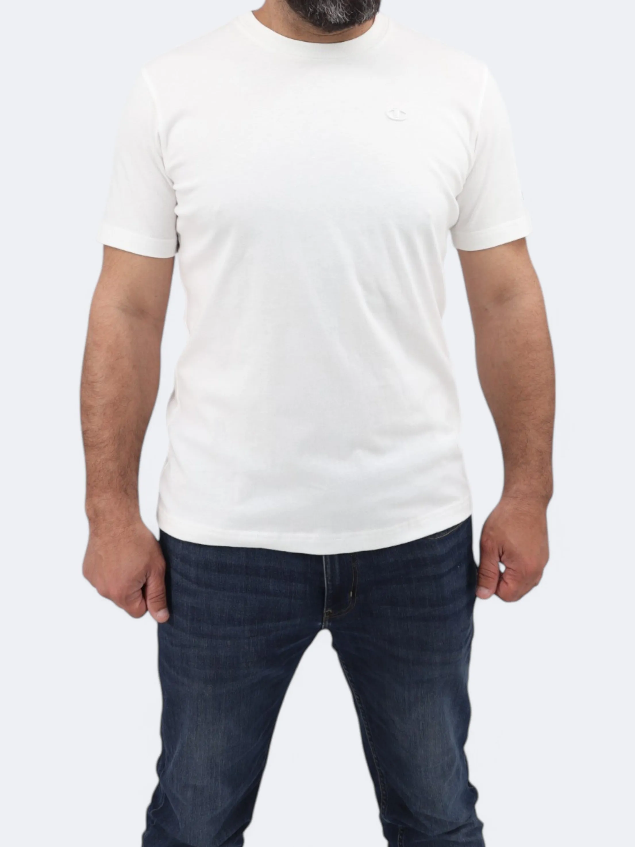 Herren T-Shirt mit gesticktem Markenlogo, Weiß