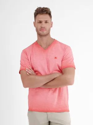 Herren Markenlogo besticktes gewaschenes V-Ausschnitt T-Shirt, Pfirsich