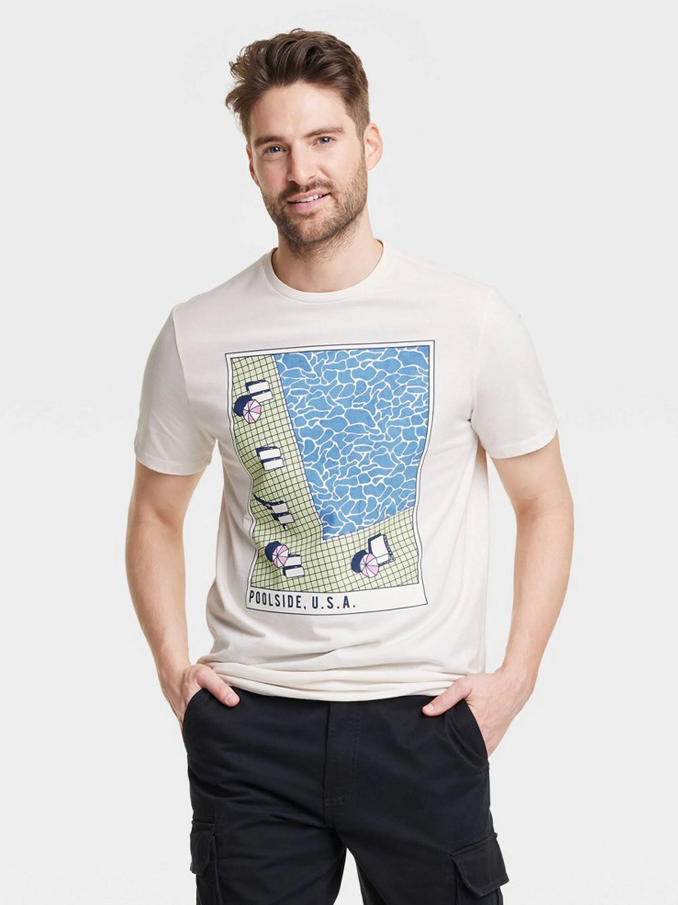 Herren T-Shirt mit Aufdruck, Creme
