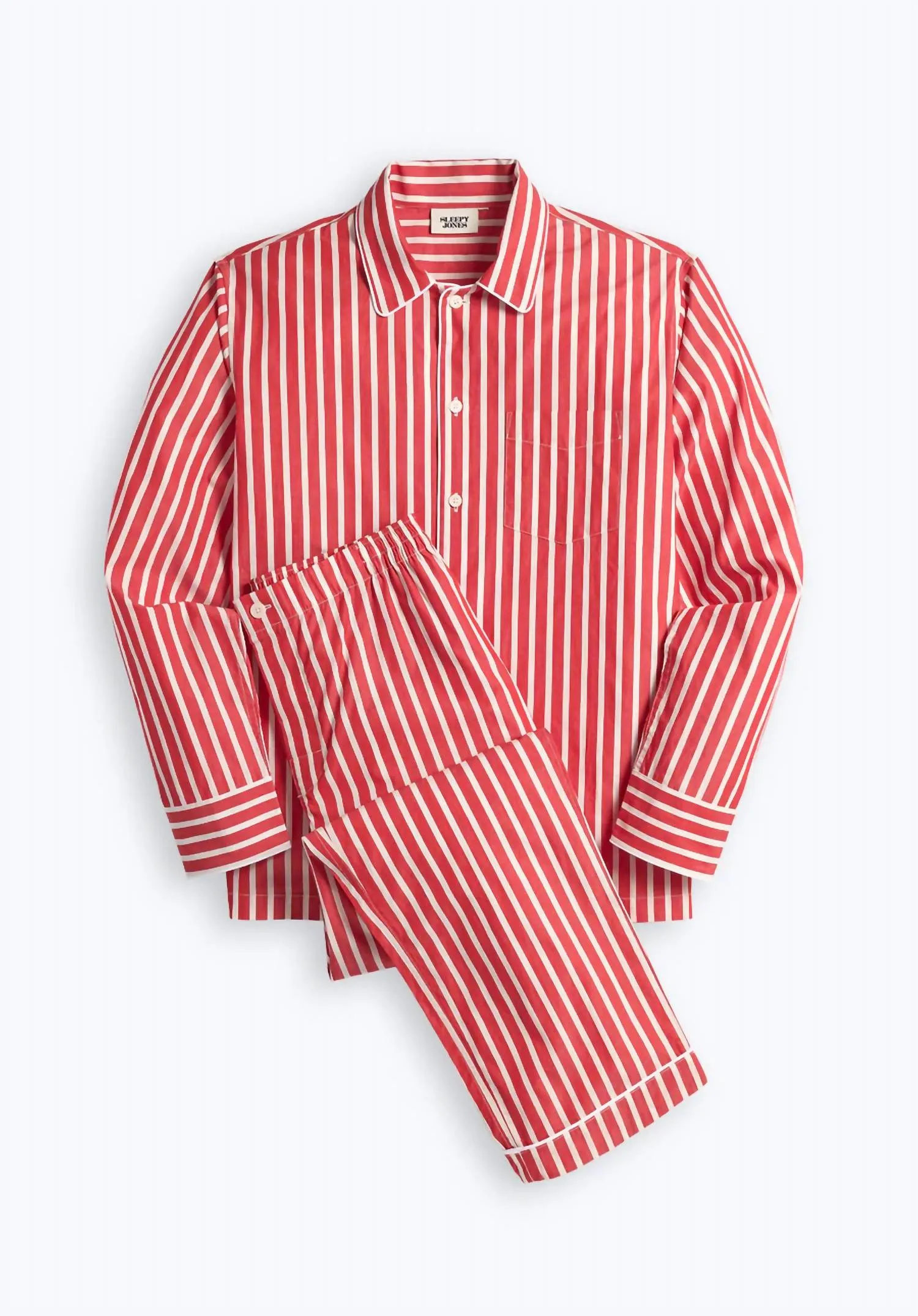 Herren-Henry-Pyjama-Set in rot-weißer Breton-Streifen-Optik