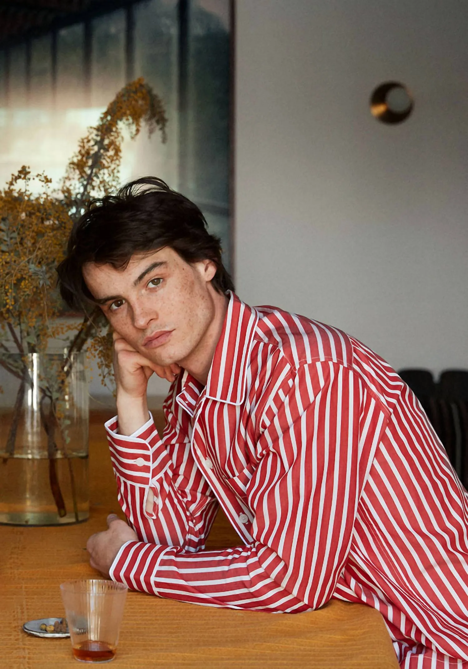 Herren-Henry-Pyjama-Set in rot-weißer Breton-Streifen-Optik