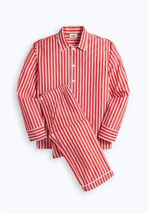 Herren-Henry-Pyjama-Set in rot-weißer Breton-Streifen-Optik