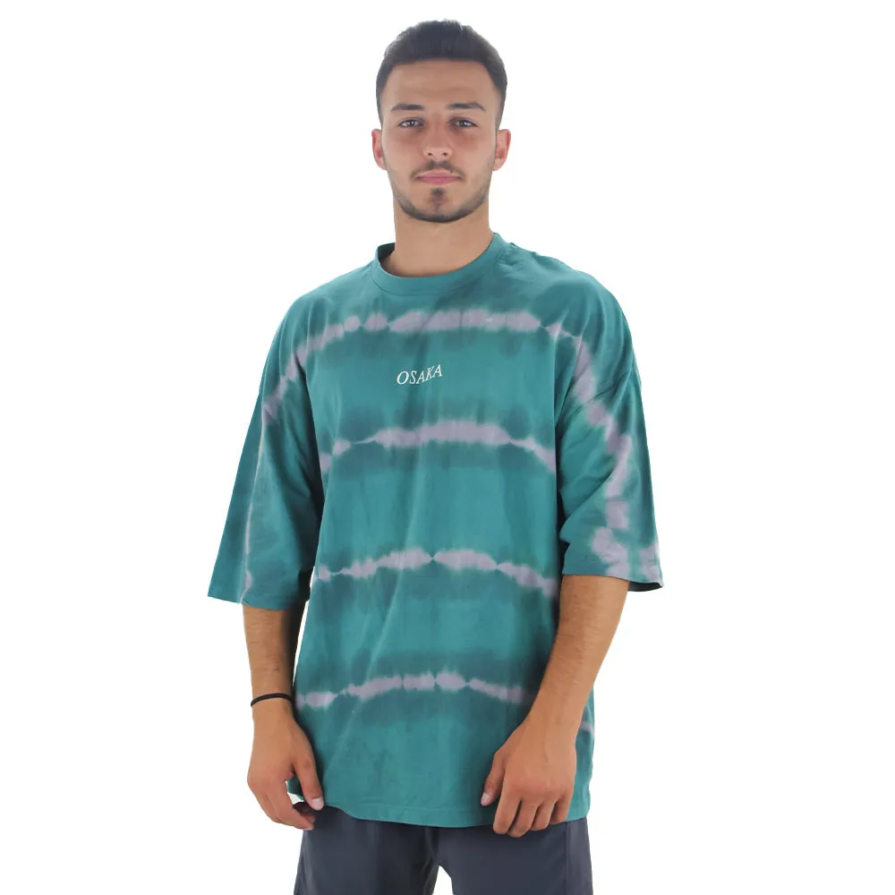 Herren Übergroßes T-Shirt aus Baumwolle mit Tie-Dye-Muster, Grün