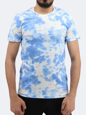 Herren-T-Shirt mit Tie-Dye-Muster, Blau/Weiß