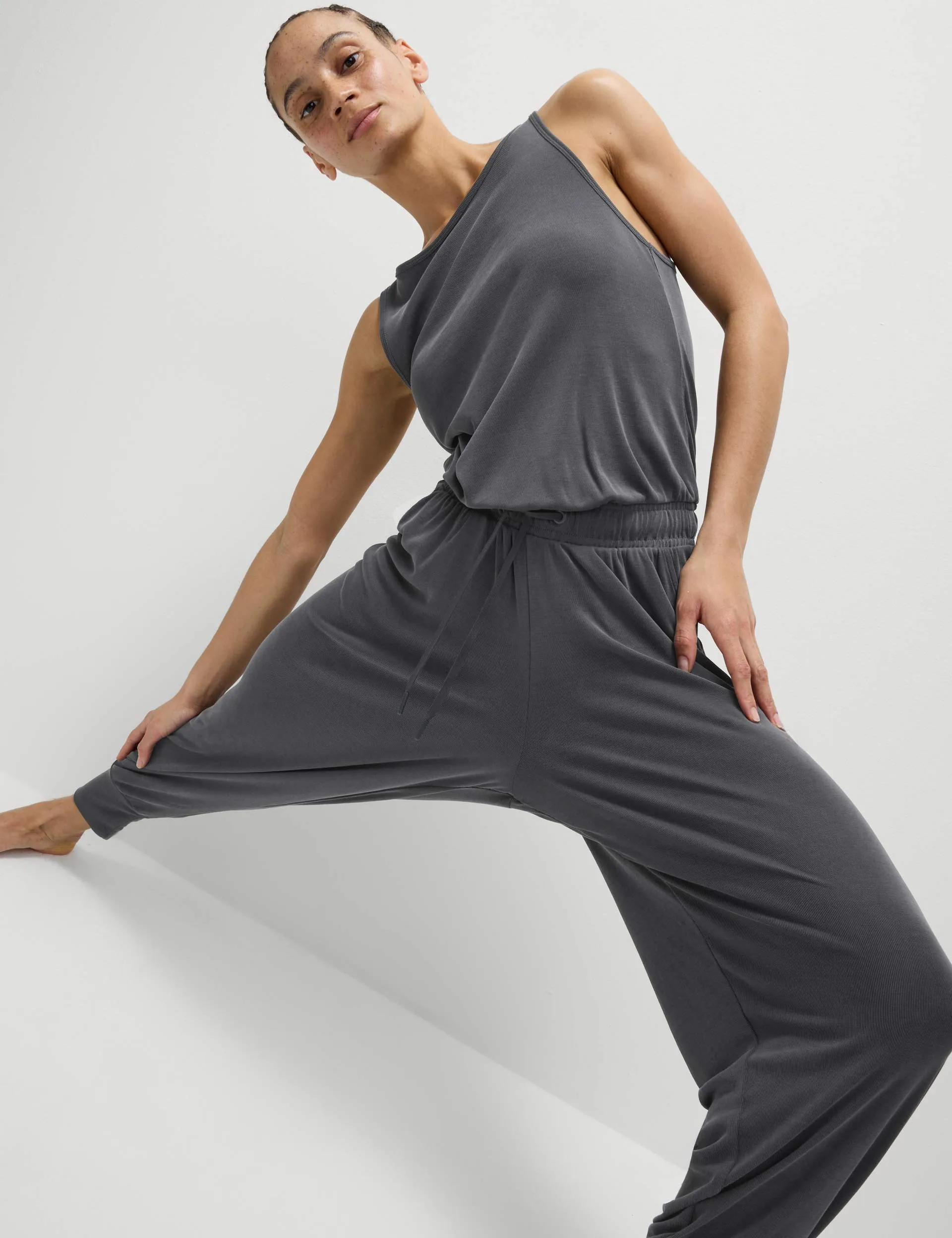 Modal Reich Rippig Entspannt Jumpsuit - Kohle