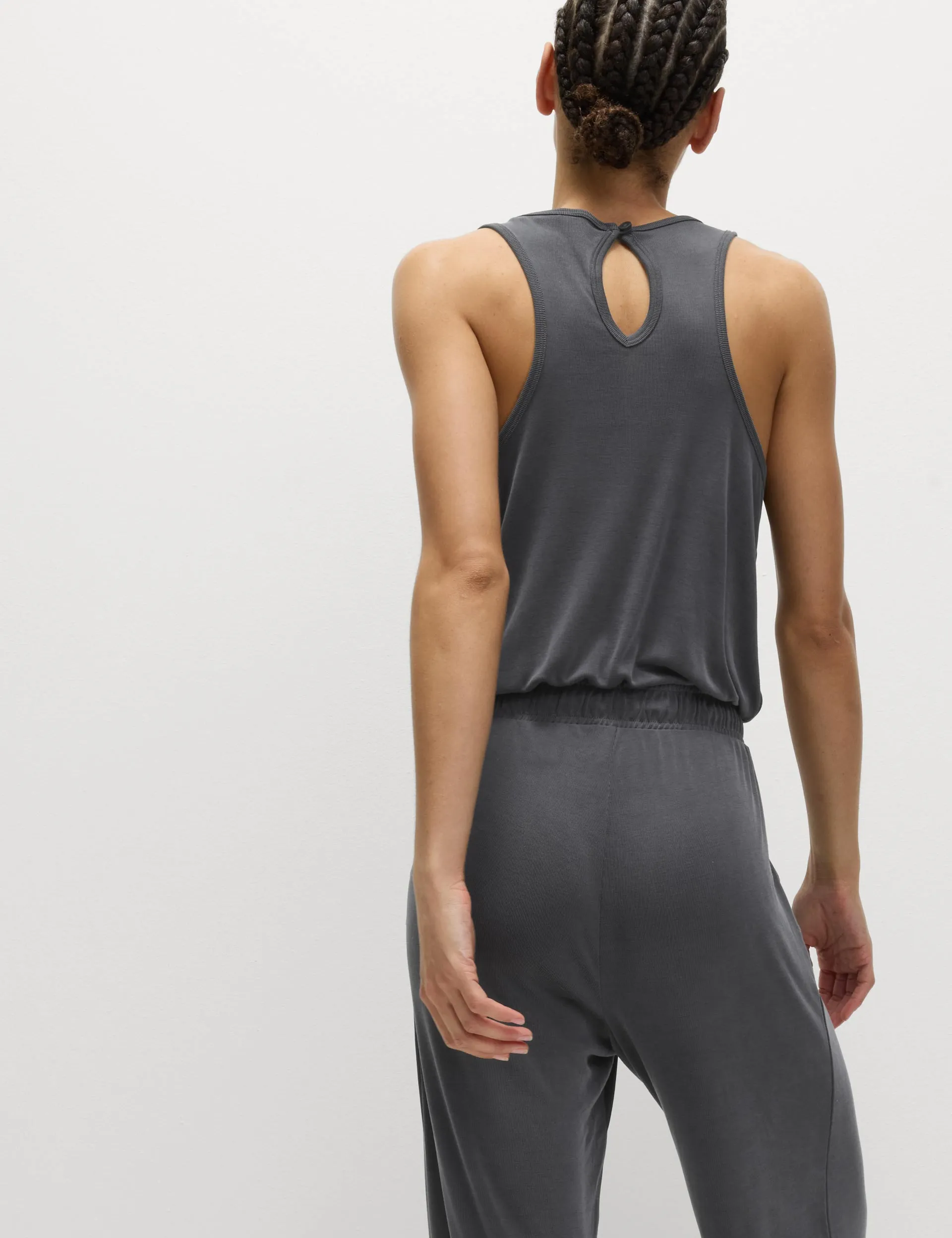 Modal Reich Rippig Entspannt Jumpsuit - Kohle
