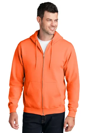 Port & Company Herren Core Pill Resistant Fleece Full Zip Kapuzenpullover Hoodie mit Taschen - Neon Orange