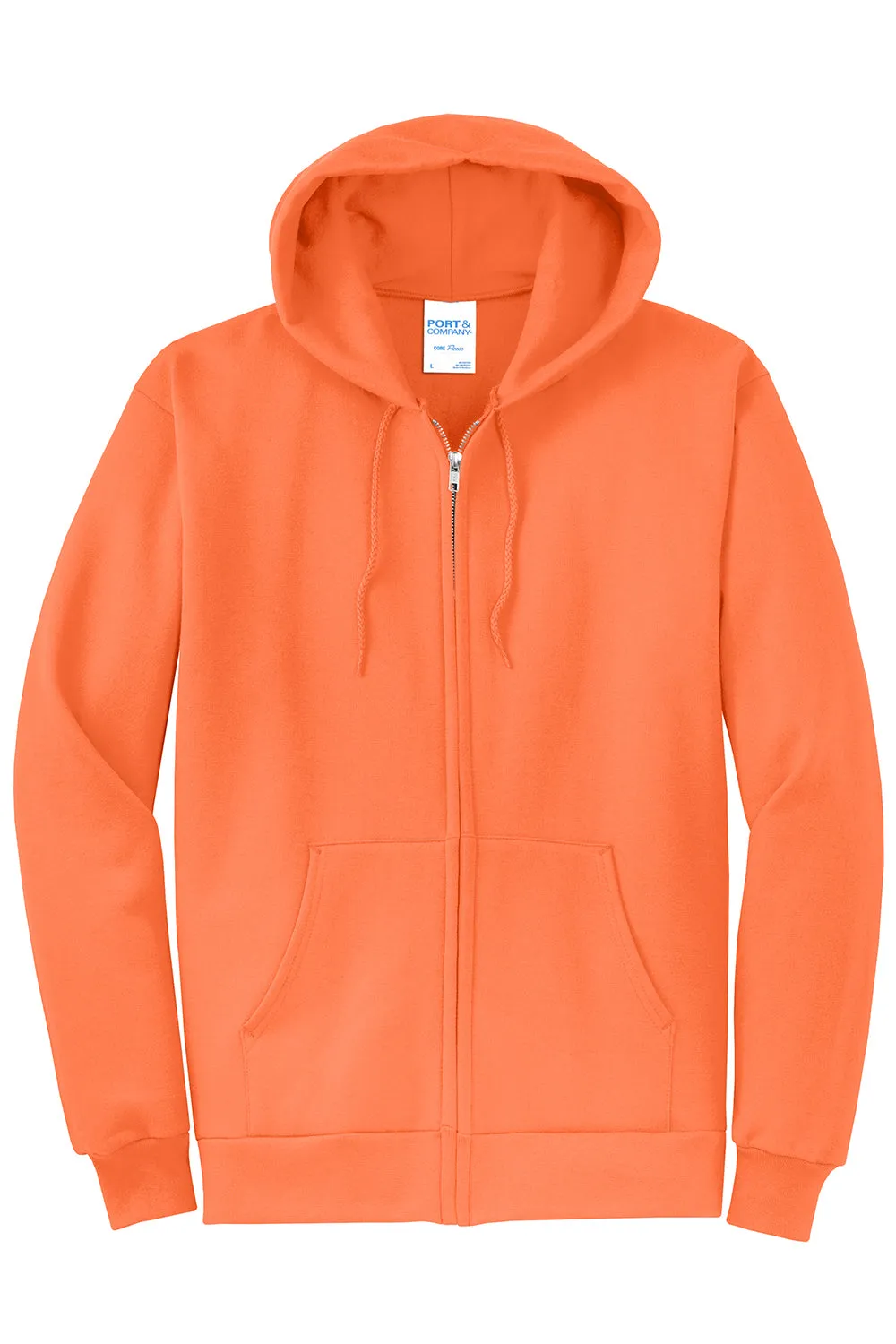 Port & Company Herren Core Pill Resistant Fleece Full Zip Kapuzenpullover Hoodie mit Taschen - Neon Orange