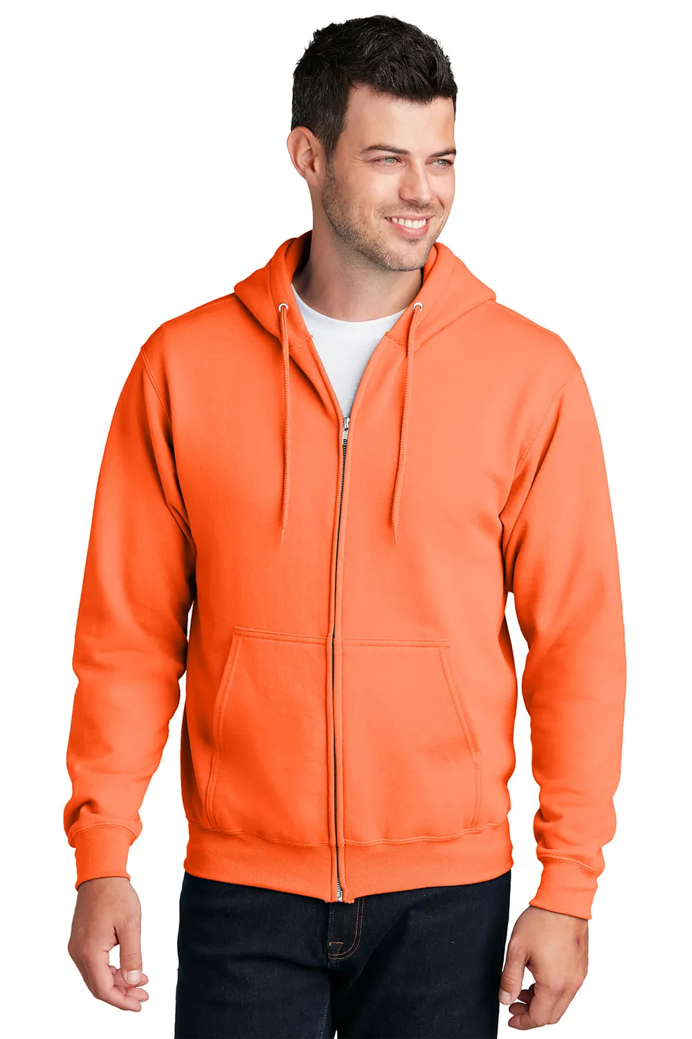 Port & Company Herren Core Pill Resistant Fleece Full Zip Kapuzenpullover Hoodie mit Taschen - Neon Orange