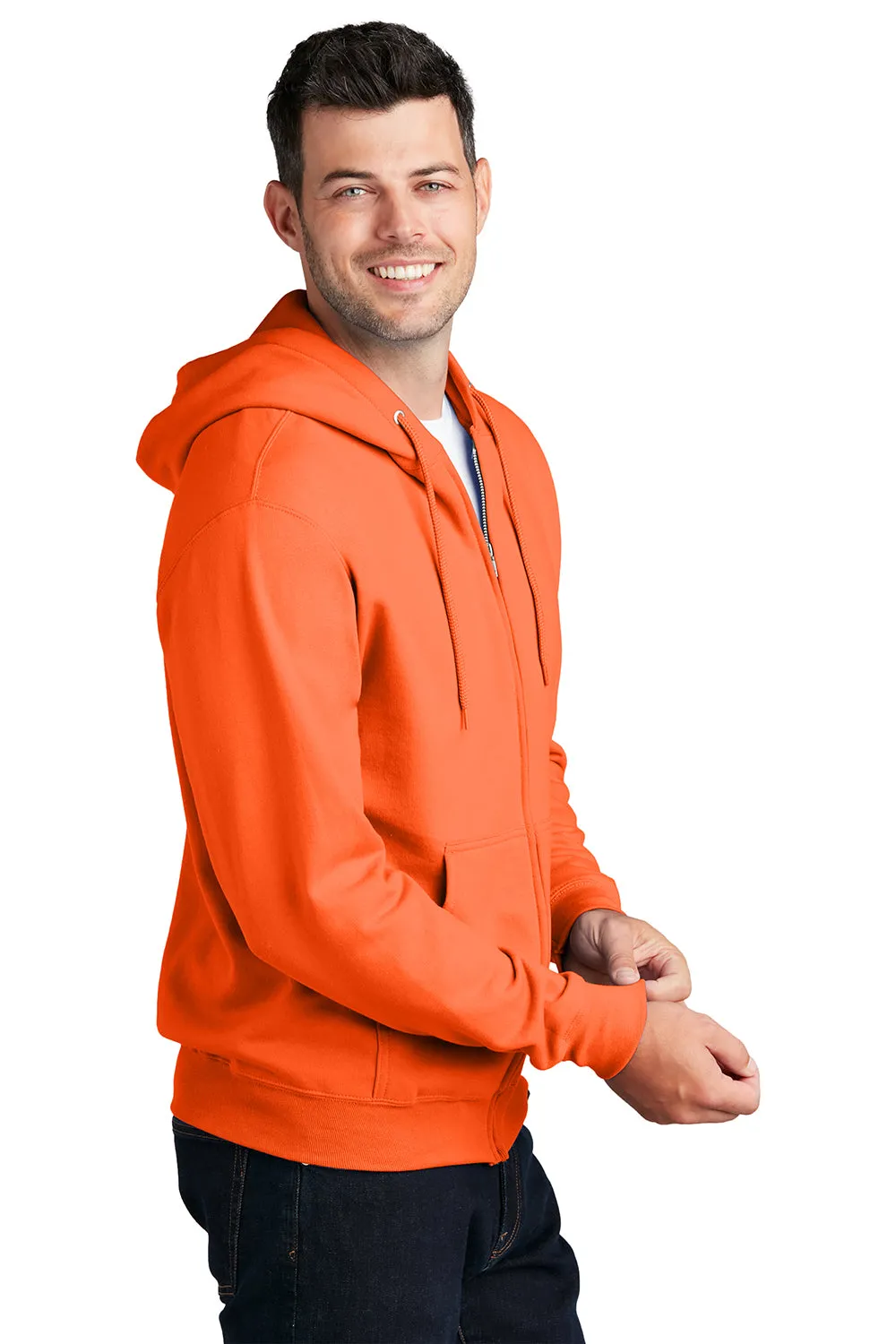 Port & Company Herren Core Pill Resistant Fleece Full Zip Kapuzenpullover Hoodie mit Taschen - Neon Orange