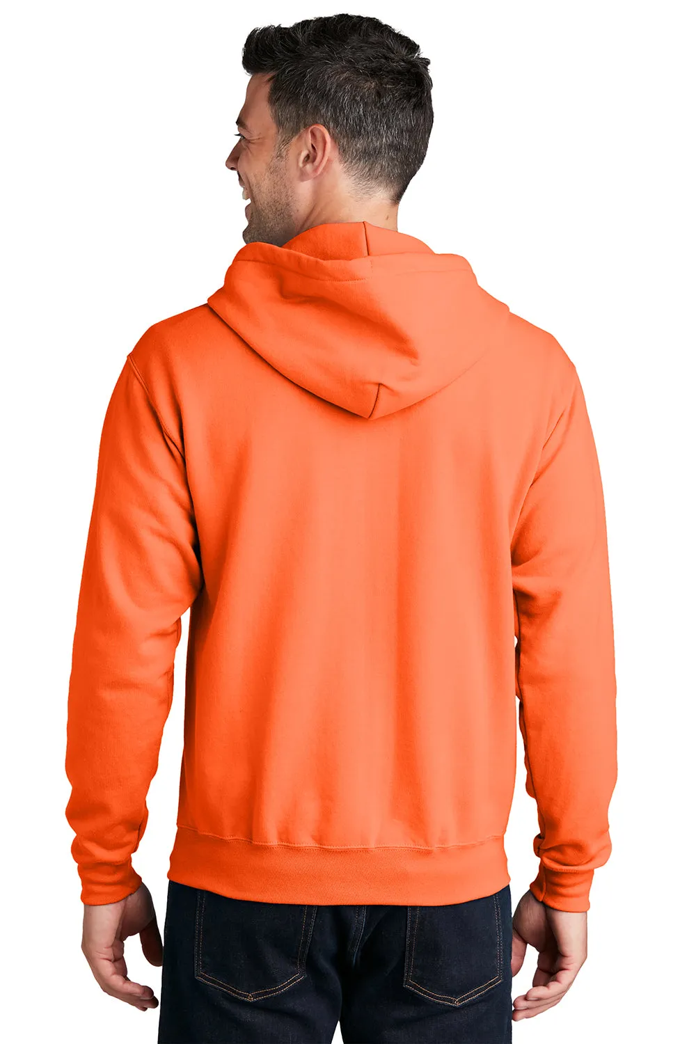 Port & Company Herren Core Pill Resistant Fleece Full Zip Kapuzenpullover Hoodie mit Taschen - Neon Orange