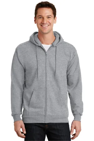 Port & Company Herren Essential Pille-resistente Fleece Full-Zip Kapuzenpullover Hoodie mit Taschen - Heather Grau