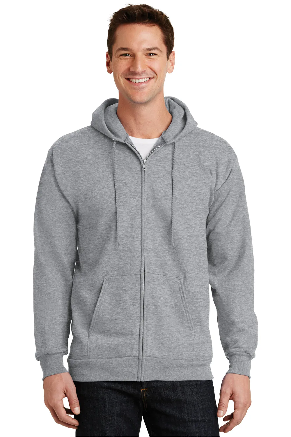 Port & Company Herren Essential Pille-resistente Fleece Full-Zip Kapuzenpullover Hoodie mit Taschen - Heather Grau