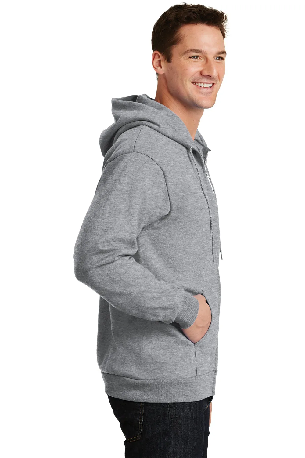 Port & Company Herren Essential Pille-resistente Fleece Full-Zip Kapuzenpullover Hoodie mit Taschen - Heather Grau