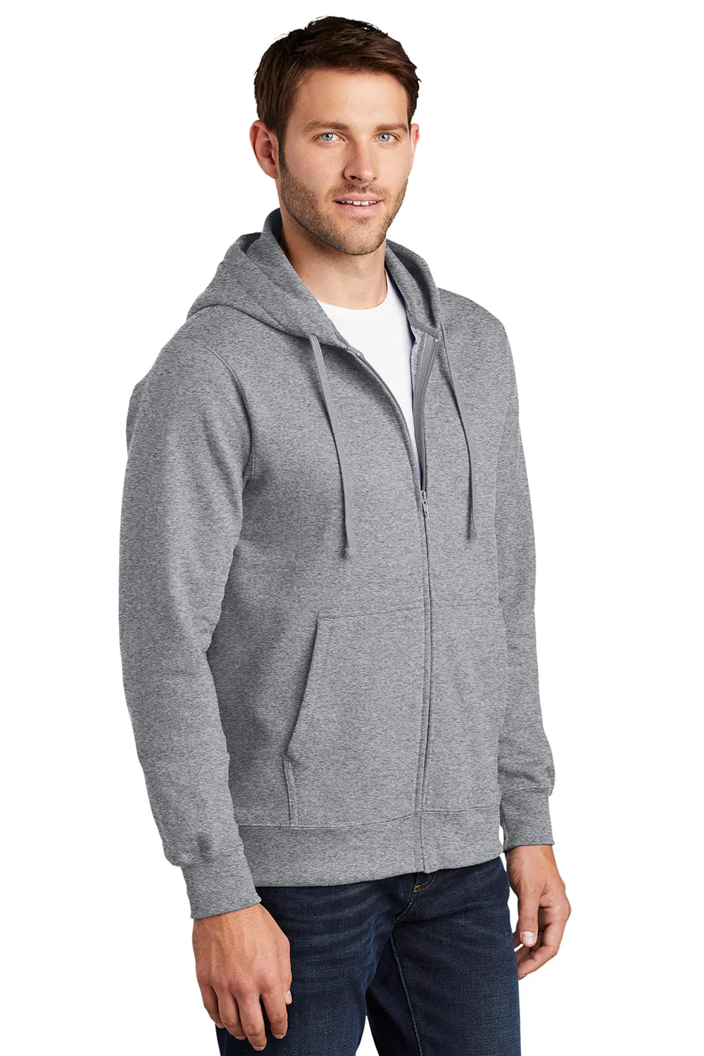 Port & Company Herren Fan Favorite Fleece Full-Zip Kapuzenpullover Hoodie mit Taschen - Heather Grey