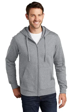 Port & Company Herren Fan Favorite Fleece Full-Zip Kapuzenpullover Hoodie mit Taschen - Heather Grey