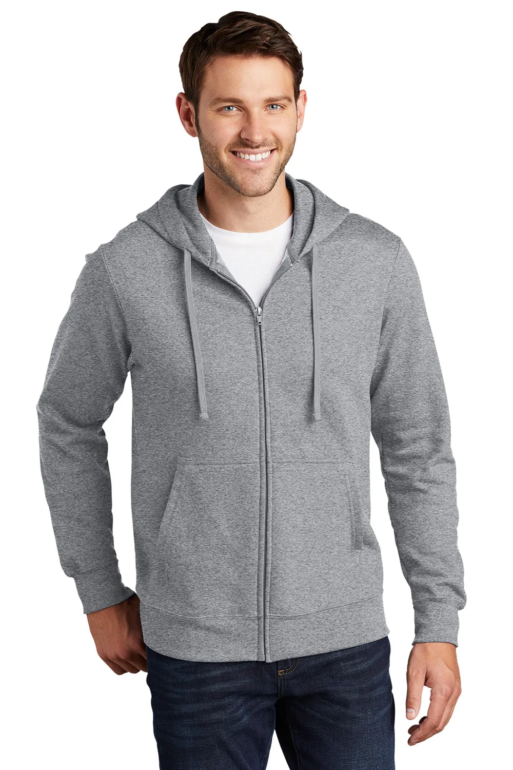Port & Company Herren Fan Favorite Fleece Full-Zip Kapuzenpullover Hoodie mit Taschen - Heather Grey